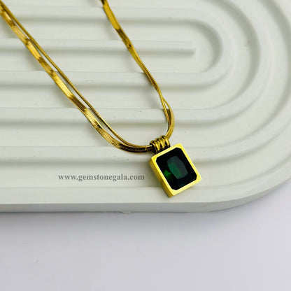 Emerald double chain necklace